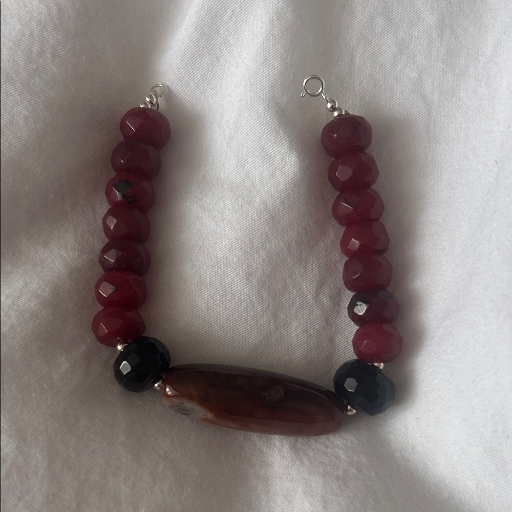 Sterling Silver Carnelian, Onyx & Jasper Bracelet Gemstone NWOT 925